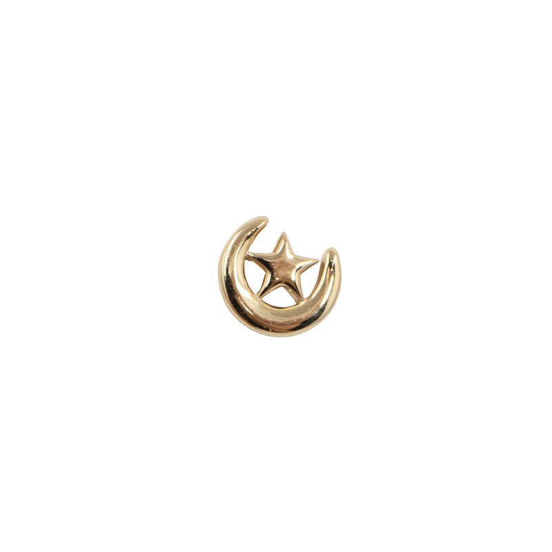 Yellow Gold Threadless Tops Moon and Star Earring The Curated Lobe