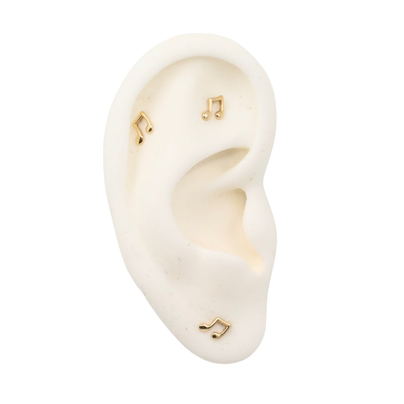 Yellow Gold Studs Music Note Earring The Curated Lobe