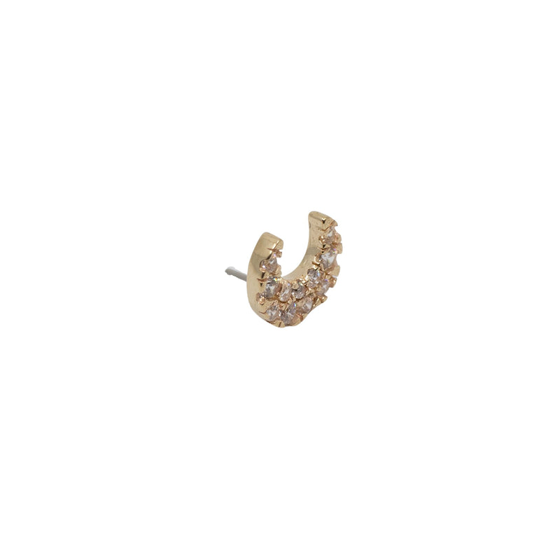 Yellow Gold Threadless Tops Pave Crystal Moon Earring The Curated Lobe