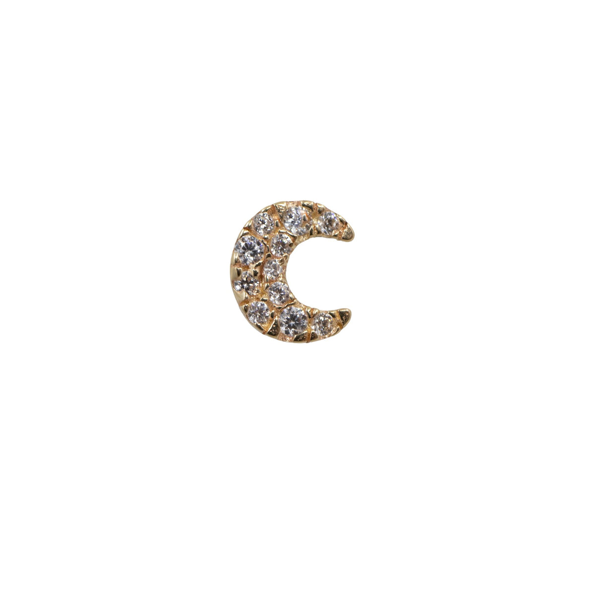 Yellow Gold Threadless Tops Pave Crystal Moon Earring The Curated Lobe
