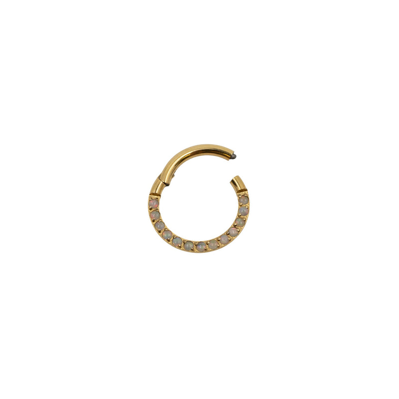 Yellow Gold Hoops Pave Opal Daith Clicker Hoop The Curated Lobe