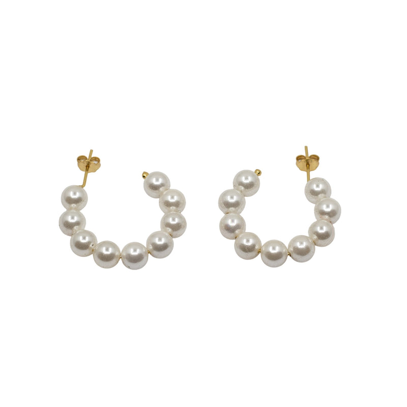 Yellow Gold Hoops Pearl Hooped Stud The Curated LobeGold Hoop EarringsGold HoopsGold Hoops With Pearls
