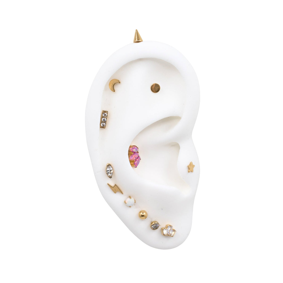 Yellow Gold Threadless Tops Pink Opal Fan Earring Top The Curated Lobeconchflathelix
