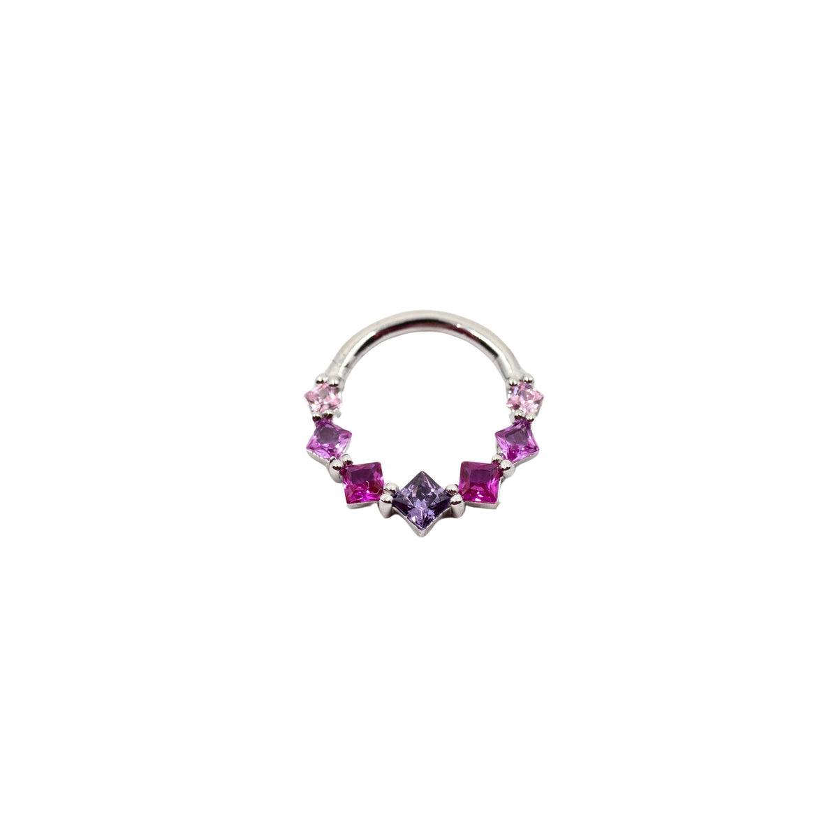White Gold Hoops Pink & Purple Crystal Clicker Hoop The Curated Lobe14k goldcartilagecartilage jewelry