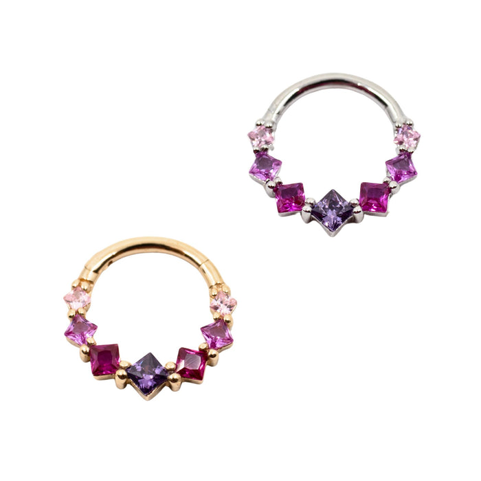 Yellow Gold Hoops Pink & Purple Crystal Clicker Hoop The Curated Lobe