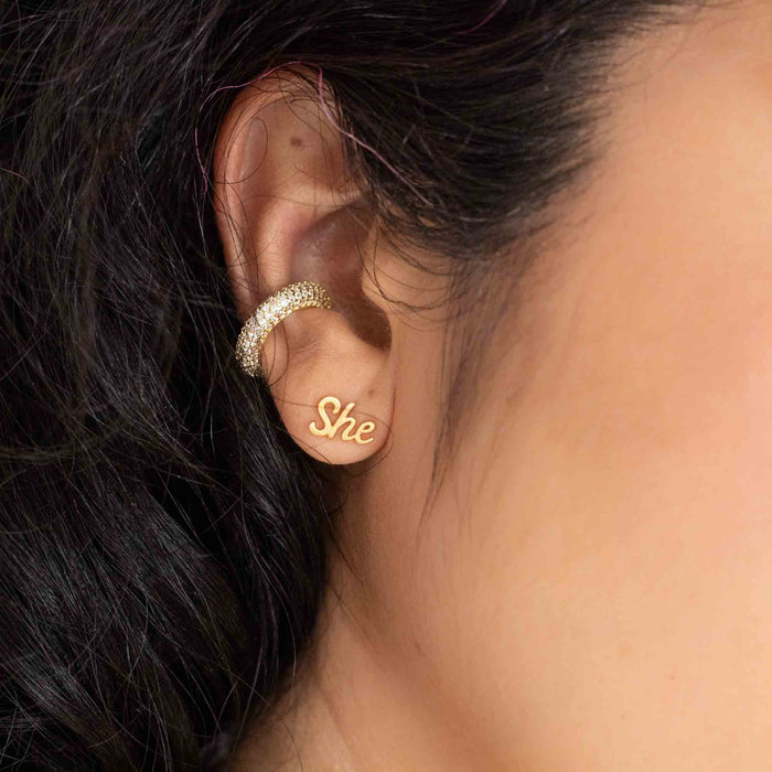 Yellow Gold Studs Pronoun Stud Earring The Curated Lobecartilagegold vermeilHe Him