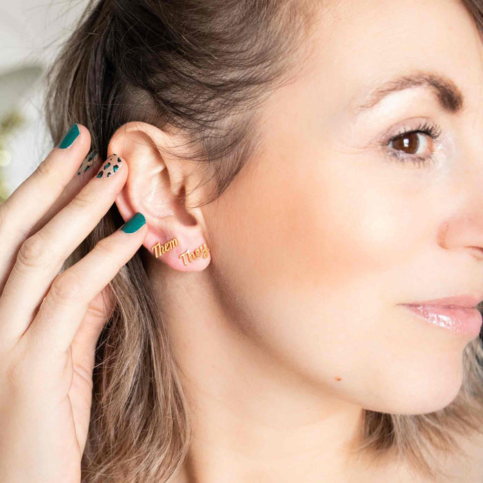 Yellow Gold Studs Pronoun Stud Earring The Curated Lobecartilagegold vermeilHe Him