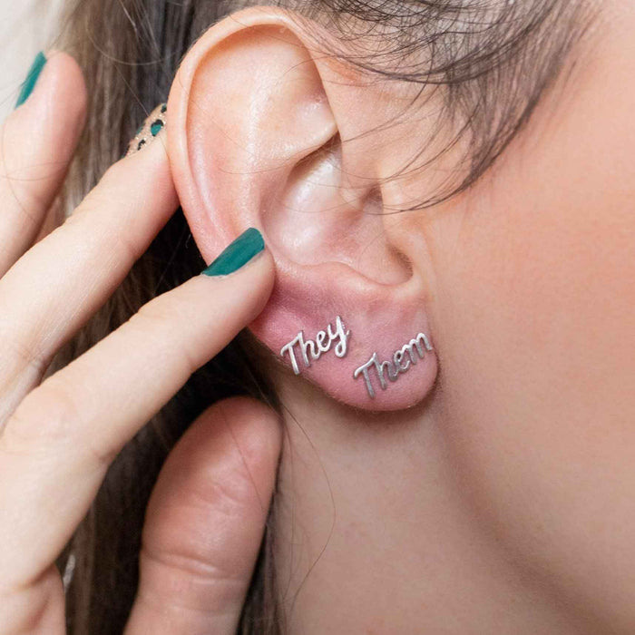 Yellow Gold Studs Pronoun Stud Earring The Curated Lobecartilagegold vermeilHe Him