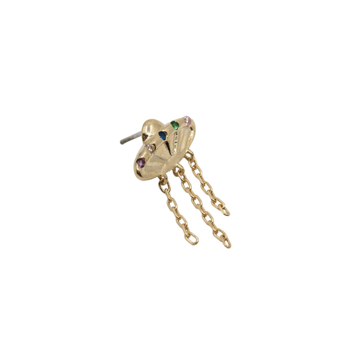 Yellow Gold Threadless Tops Rainbow Crystal UFO Earring The Curated Lobe14k gold14k gold topalien