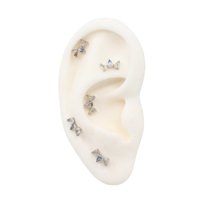 Yellow Gold Threadless Tops Rainbow Moonstone Fan Earring The Curated Lobe