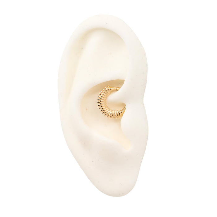 Yellow Gold Hoops Ribbed Clicker Hoop The Curated Lobe