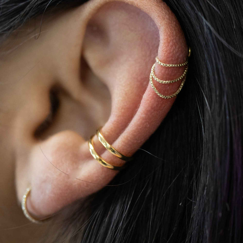 Yellow Gold Chains Connectors & Ear Jackets Short Triple Box Chain Connector The Curated Lobe