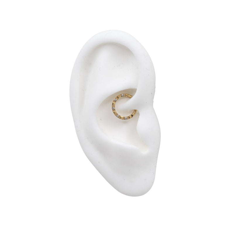 Yellow Gold Hoops Side-Facing Crystal Peaked Clicker Hoop The Curated Lobe
