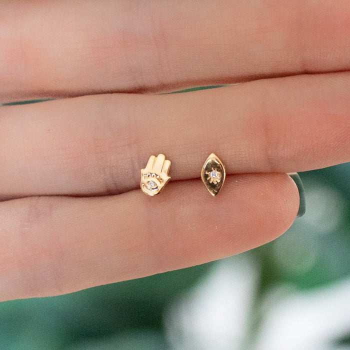 Yellow Gold Curated Earring Sets Simple Evil Eye Curated Set The Curated Lobeearring_setearrings_studsevil_eye_and_hamsa