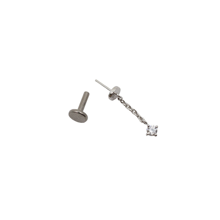 White Gold Threadless Tops Single Crystal Dangle Vertical Helix Earring The Curated Lobecartilageflat back labret barbellhelix