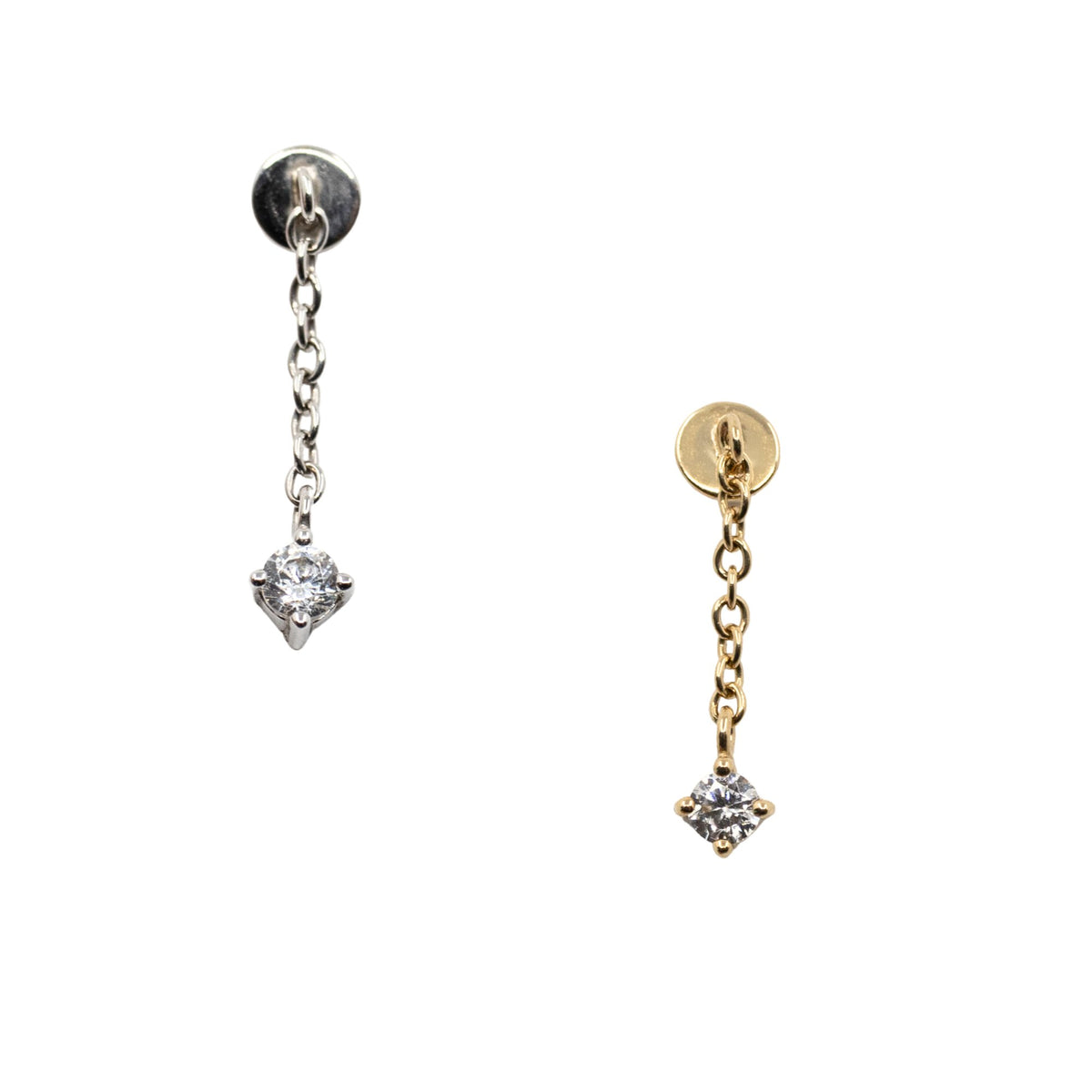 Yellow Gold Threadless Tops Single Crystal Dangle Vertical Helix Earring The Curated Lobe