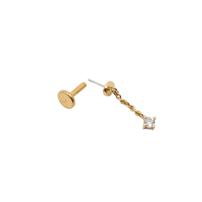 Yellow Gold Threadless Tops Single Crystal Dangle Vertical Helix Earring The Curated Lobecartilageflat back labret barbellhelix