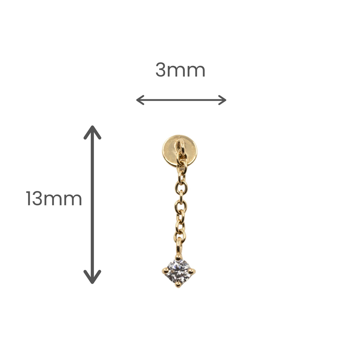 Yellow Gold Threadless Tops Single Crystal Dangle Vertical Helix Earring The Curated Lobe