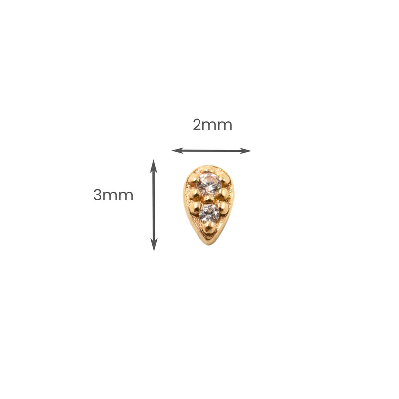 Yellow Gold Studs Tiny Crystal Droplet Earring The Curated Lobe