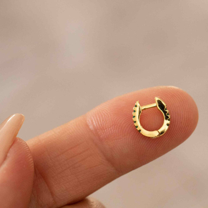 Yellow Gold With Black CZ Hoops Tiny Crystal Huggie Hoops - Set of 2 The Curated Lobe