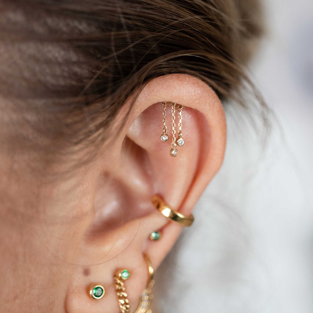 Yellow Gold Studs Triple Crystal Floating Helix Earring The Curated Lobe14k gold14k gold topbestseller