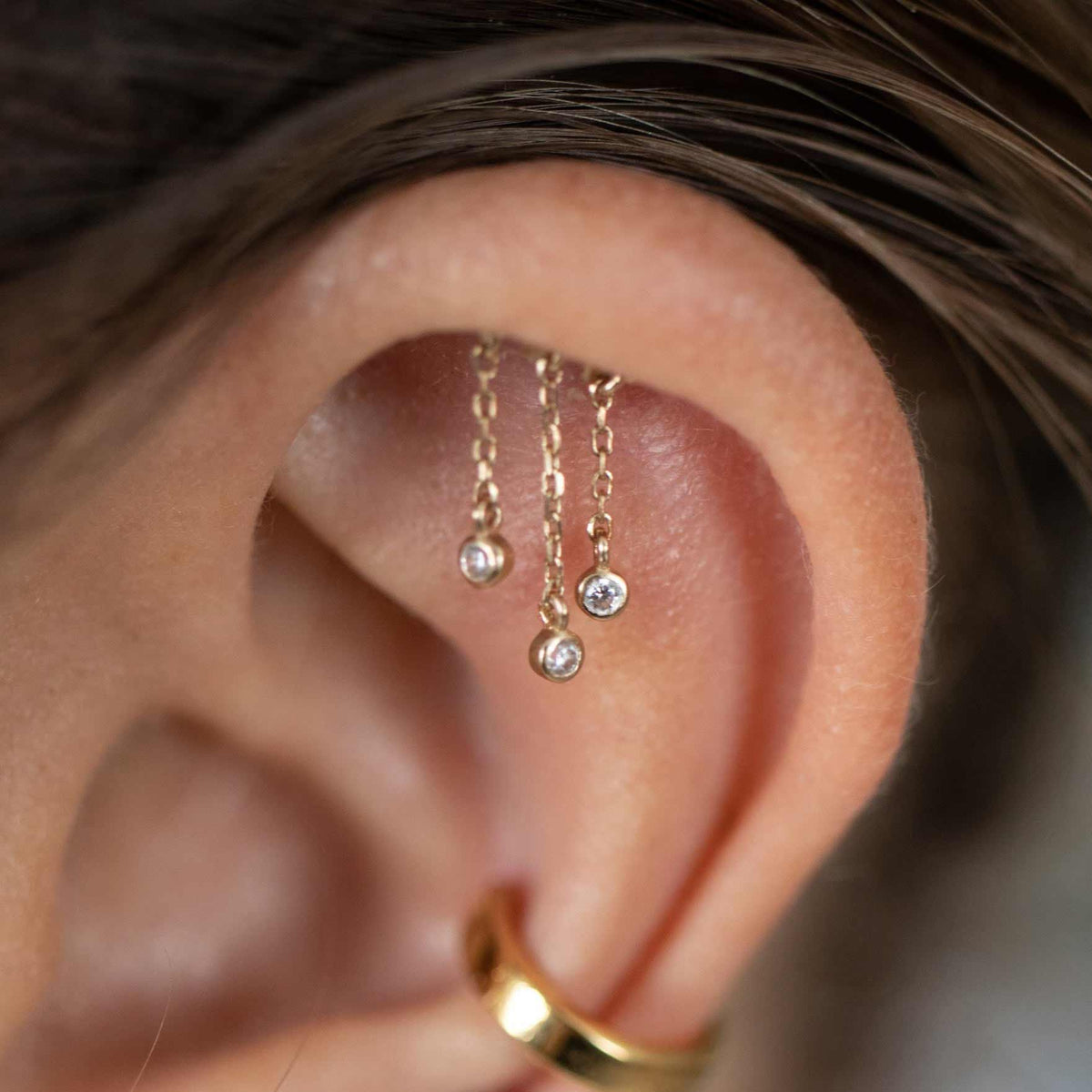 Triple Chain Crystal Hidden Helix Earring – The Curated Lobe
