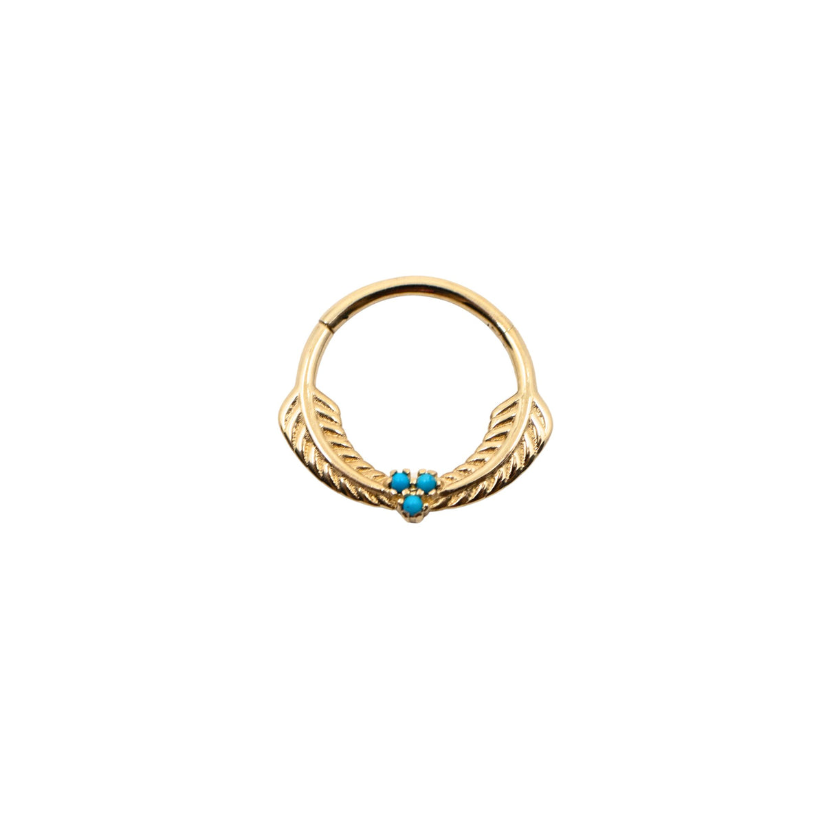 Yellow Gold Hoops Turquoise Feather Clicker Hoop The Curated Lobe