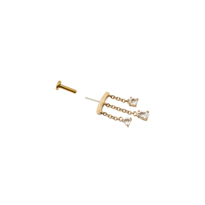 Yellow Gold Studs White Topaz Triple Chain Vertical Helix Earring The Curated Lobe14k gold14k gold topcartilage
